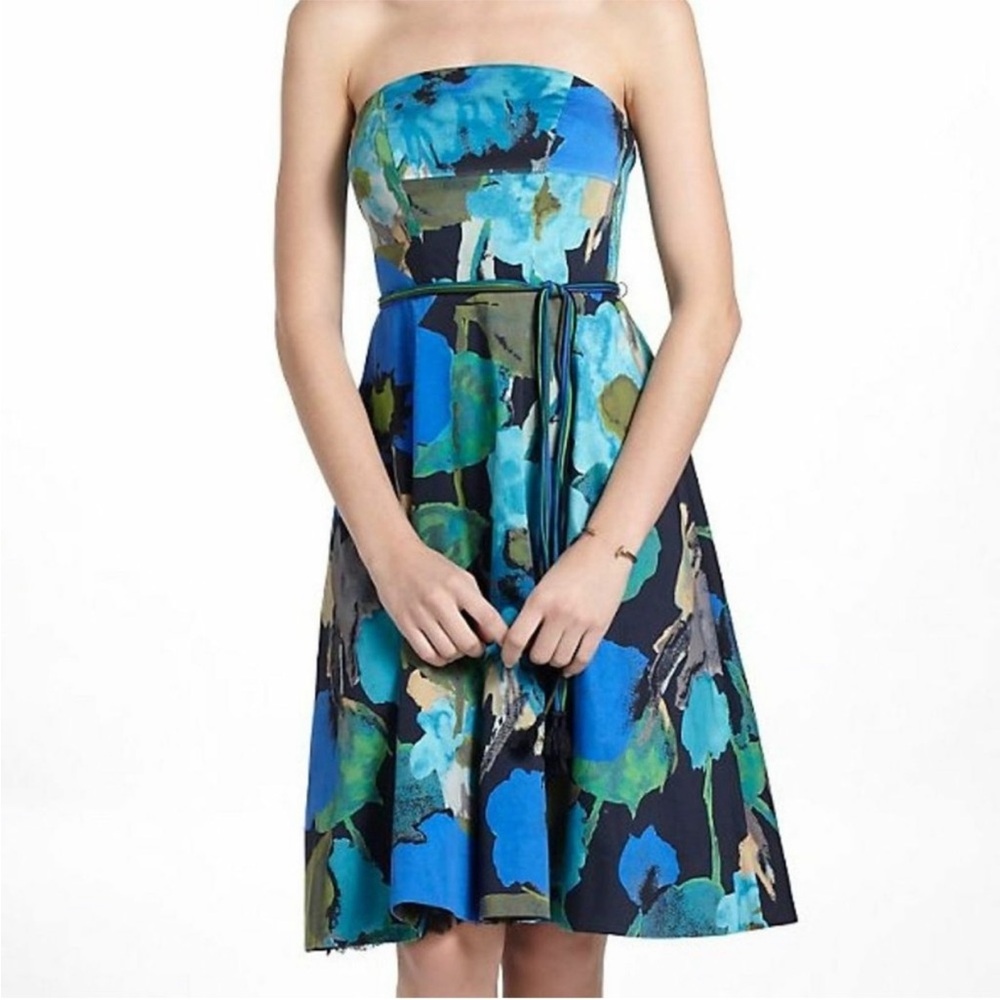 Anthropologie Vanessa Virginia Colorful Shade Flower Strapless Midi Dress Size 2